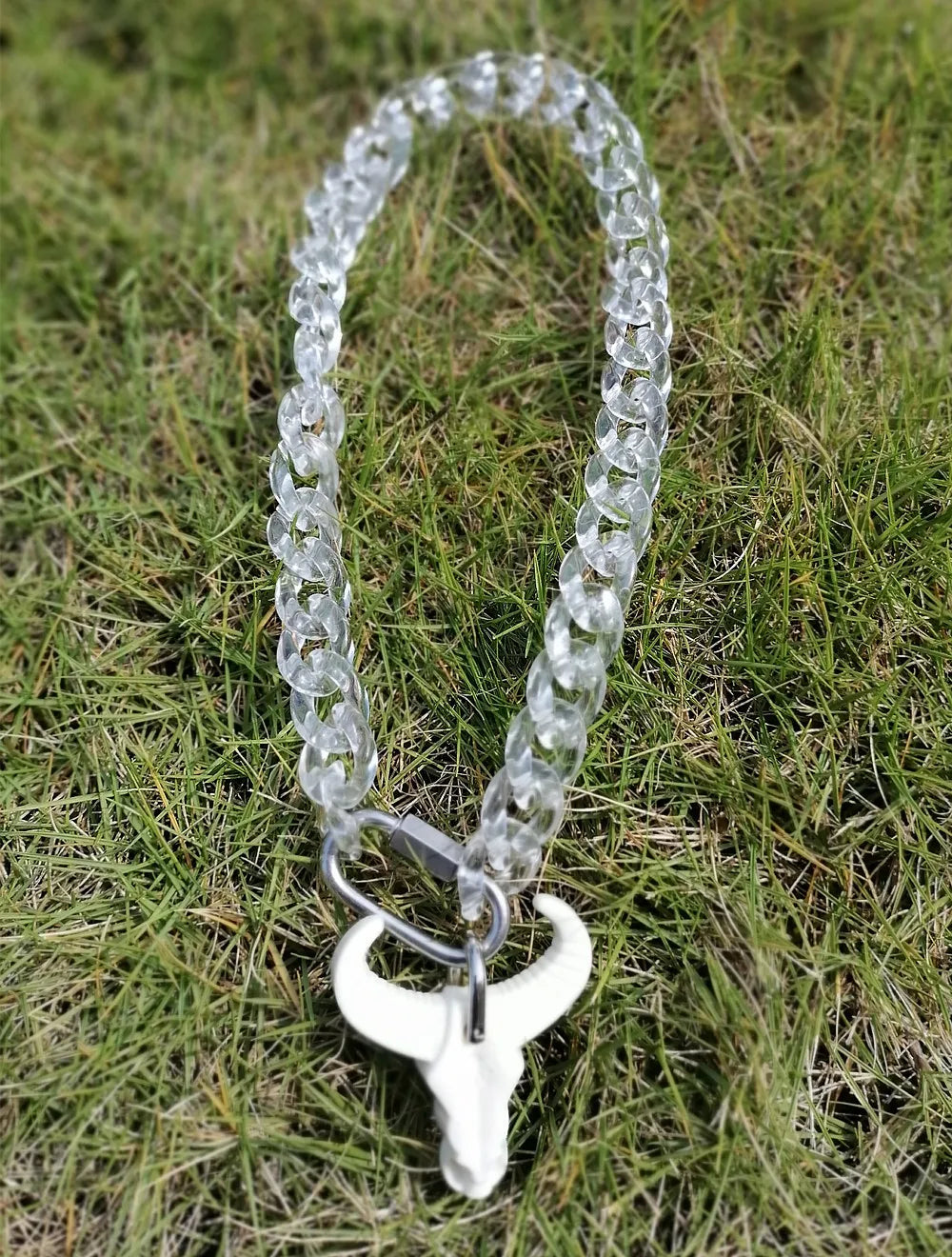 Acrylic Chain Lock Bull Pendant. Unisex Jewelry