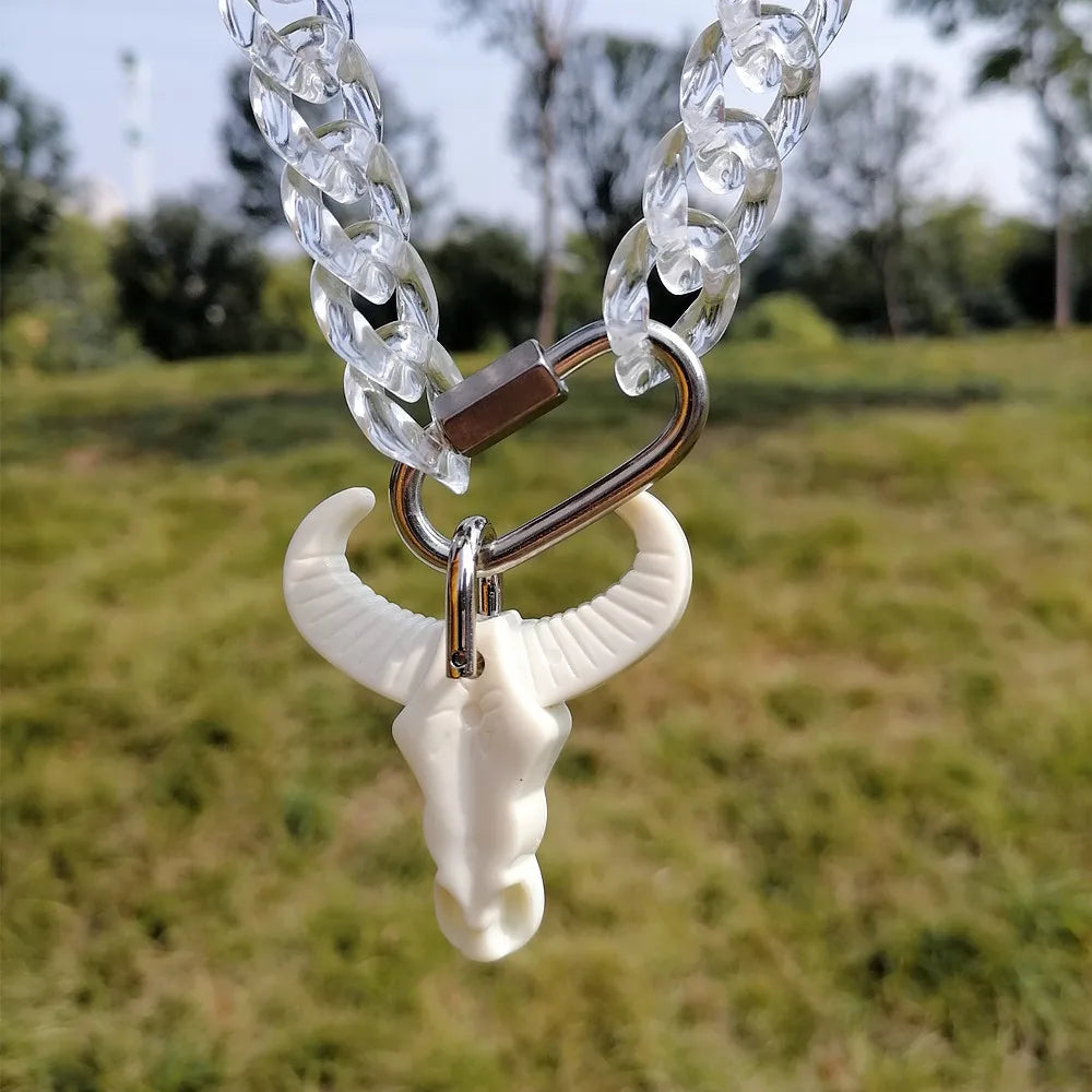 Acrylic Chain Lock Bull Pendant. Unisex Jewelry